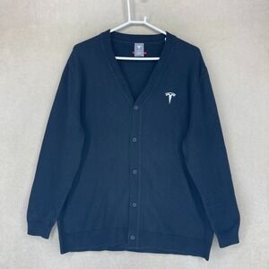 Tesla Men's V Neck Knit Cardigan Sweater‎ Black XL Tesla Logo Designed in USA